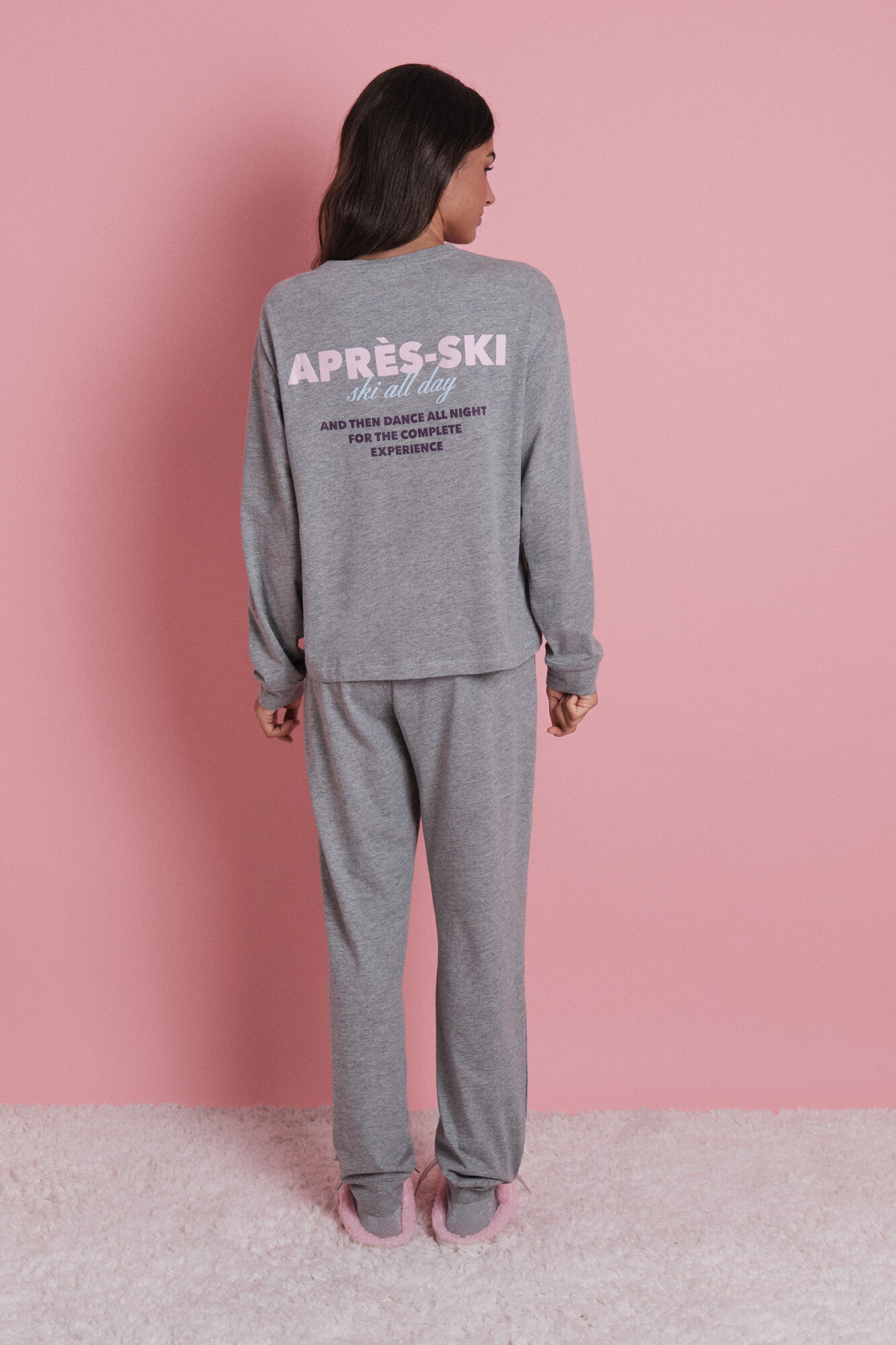 HI&BYE Set largo 100% algod&oacute;n gris apr&eacute;s-ski