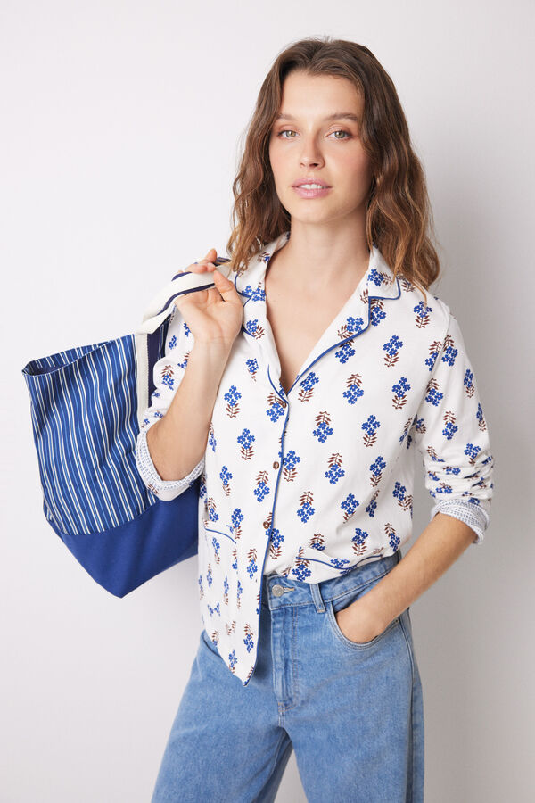 Womensecret Bolso grande canvas azul marino estampado