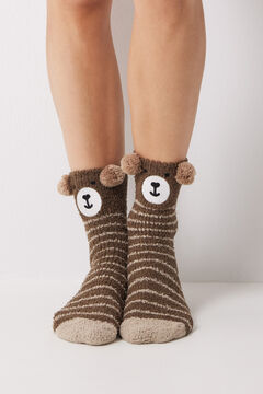 Womensecret Brown bear fluffy socks  nude