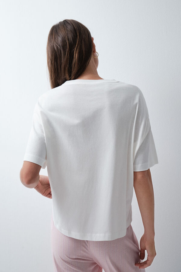 Women'secret White cotton graphic T-shirt beige
