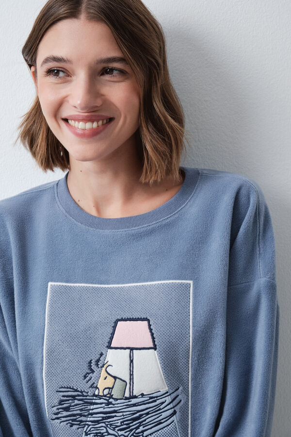 Women'secret Pyjama long polaire &agrave; carreaux Snoopy bleu