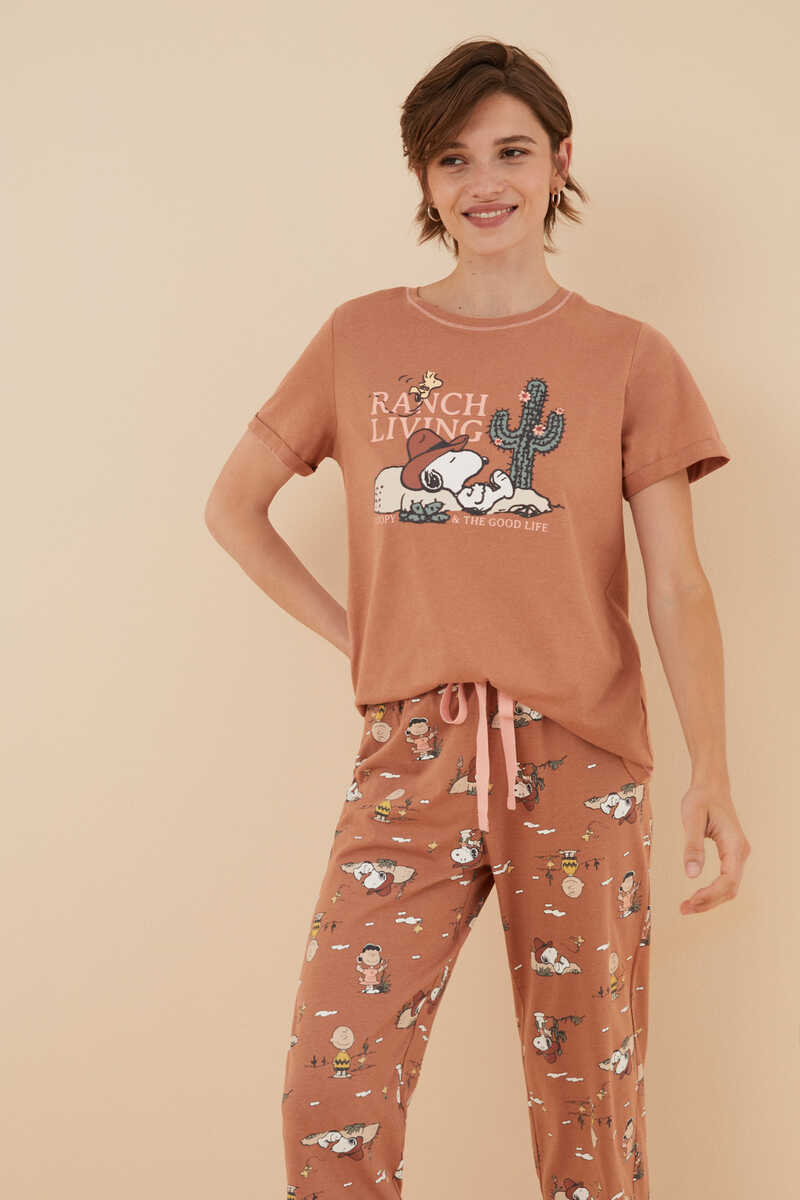 Womensecret Orange brown 100% cotton Snoopy capri pyjamas nude