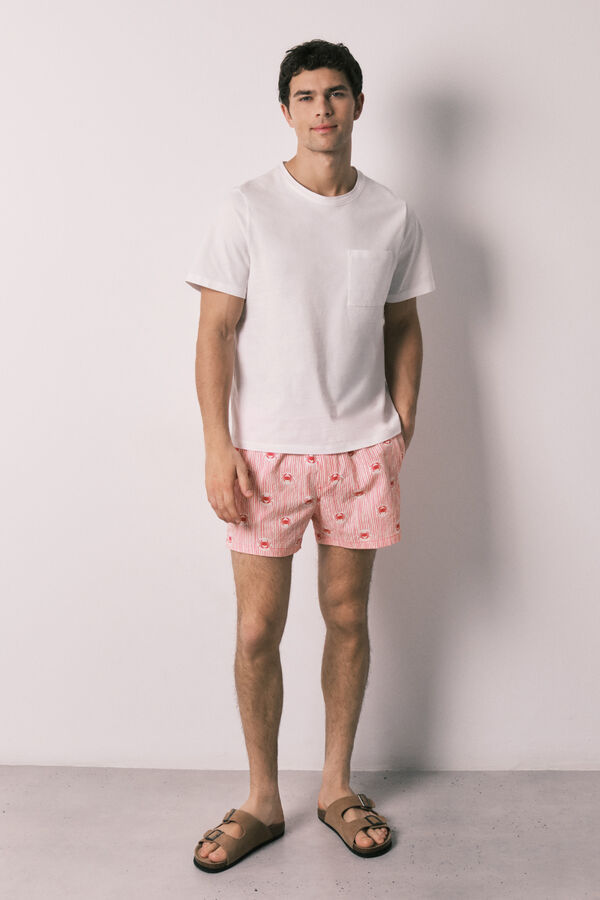 Women'secret Striped and crab print men's swimwear red