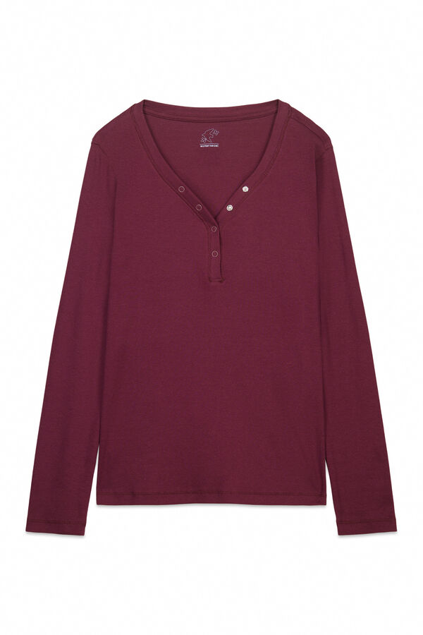 Women'secret Burgundy ribbed cotton long sleeve T-shirt red