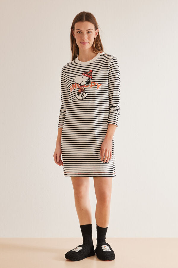 Womensecret Nachthemd 100 % Baumwolle Streifen Snoopy mit Print