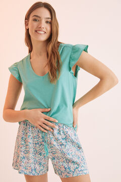 Womensecret Virágmintás, rövid pizsama, 100% pamutból zöld