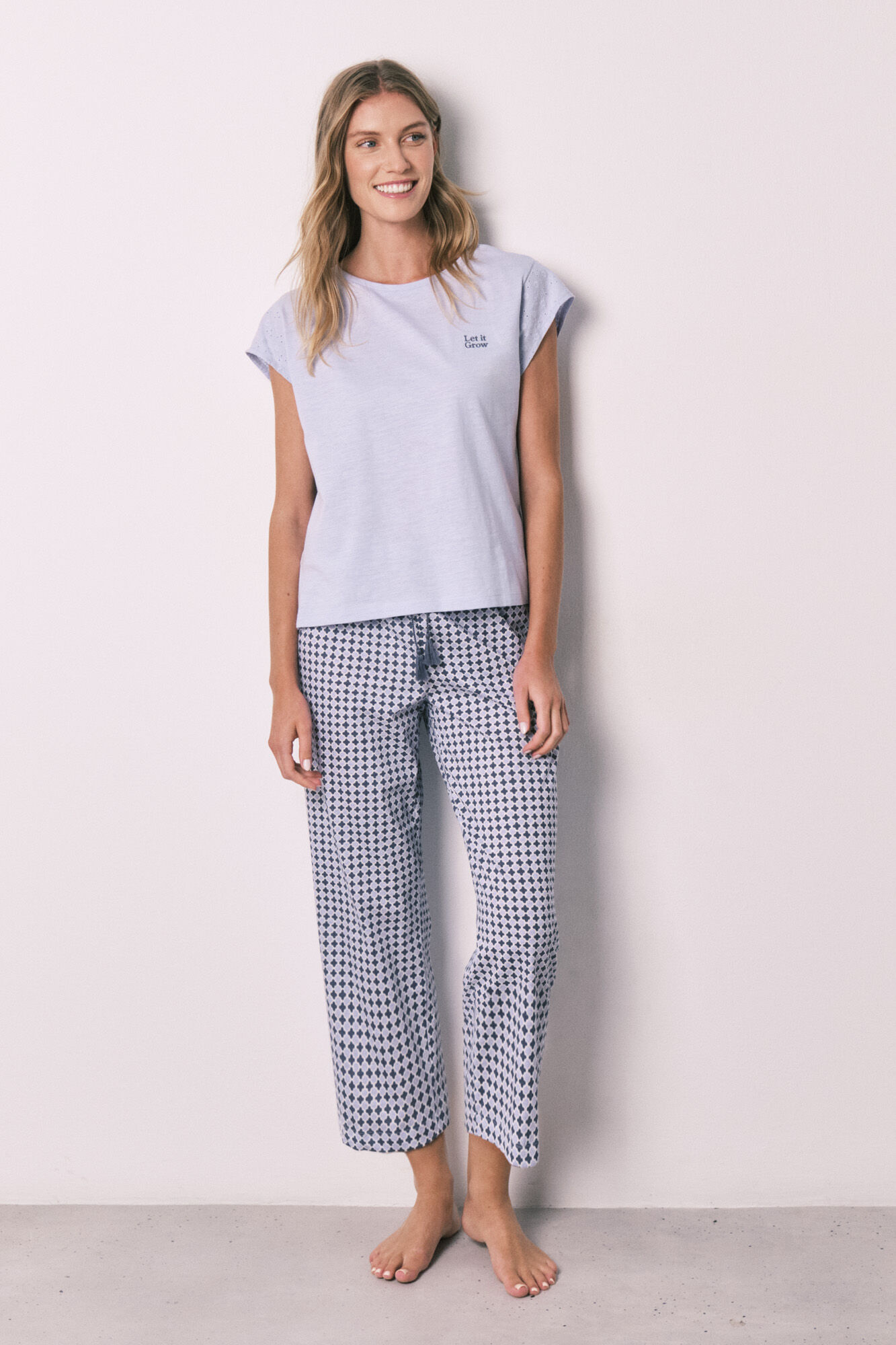 Women'secret Lilac printed cotton short sleeve long pyjamas