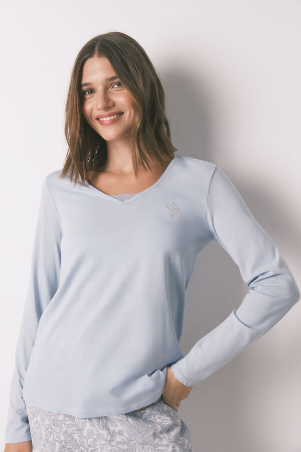 Women'secret Plave duge pidžame sa cvetnim uzorkom od 100% pamuka Plava