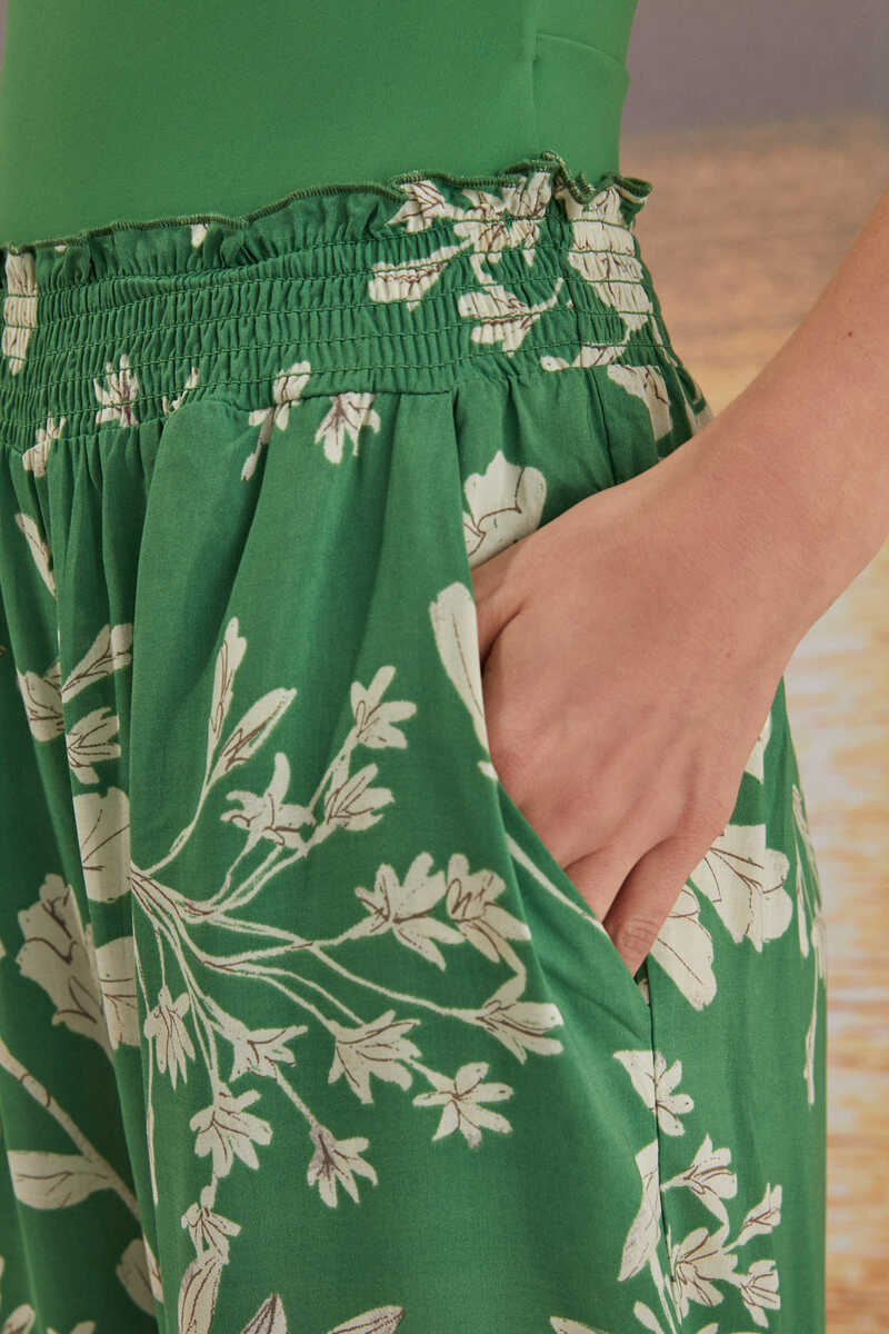 Womensecret Long green floral trousers green