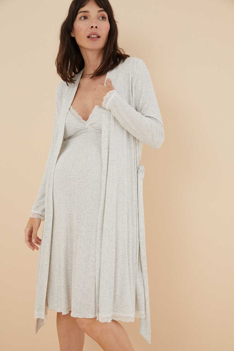 Womensecret Robe "maternity" canelado cinzento cinzento