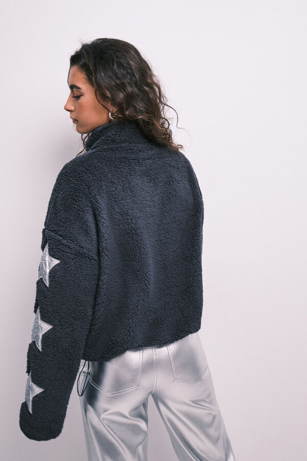 HI&BYE Dark grey faux shearling star jacket grey