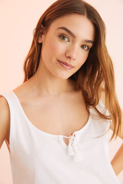 Womensecret Pyjama court bretelles patchwork blanc 100 % coton rose