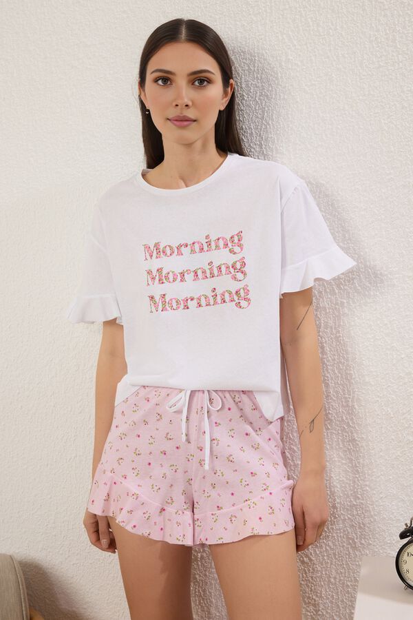 Trendyol Conjunto de pijama corto volantes floral rosa