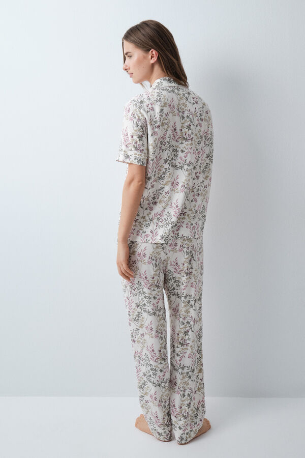 Women'secret Pyjama long chemise manches courtes &agrave; fleurs beige