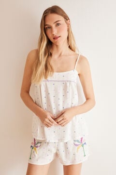 Womensecret Pyjama aus 100 % Baumwolle mit gestickten Rauten Weiß