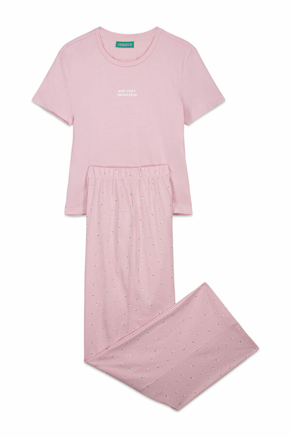 HI&BYE Roze pamučna duga pidžama sa cvetnim printom Roze