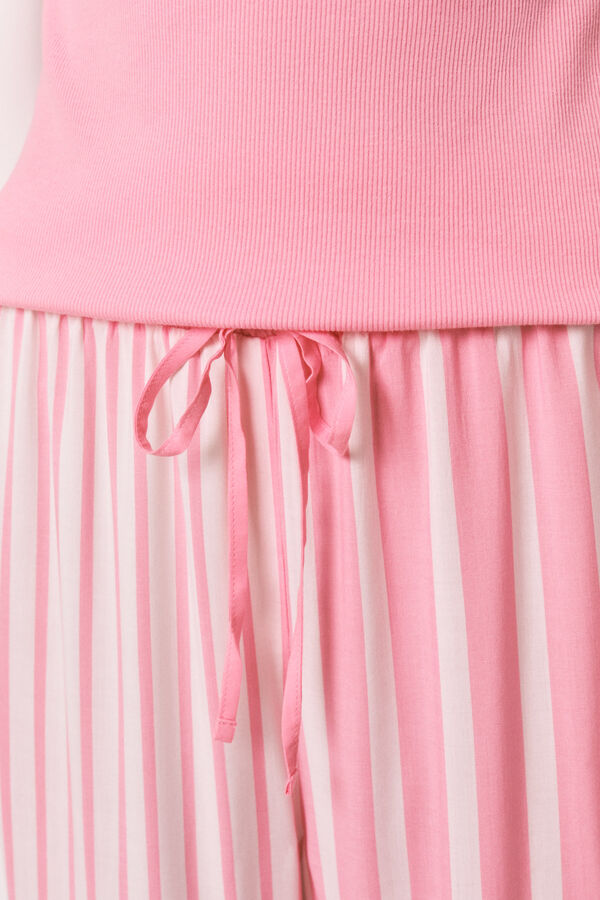 Women'secret Pink cotton and viscose short sleeve long pyjamas pink