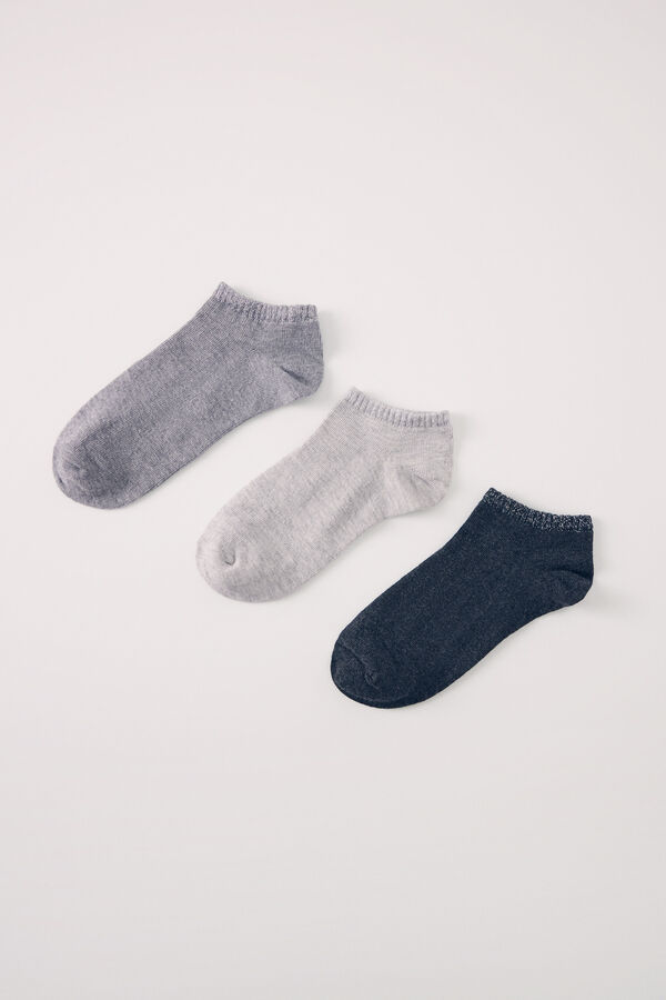 Womensecret Lot de 3 chaussettes courtes lurex grises gris