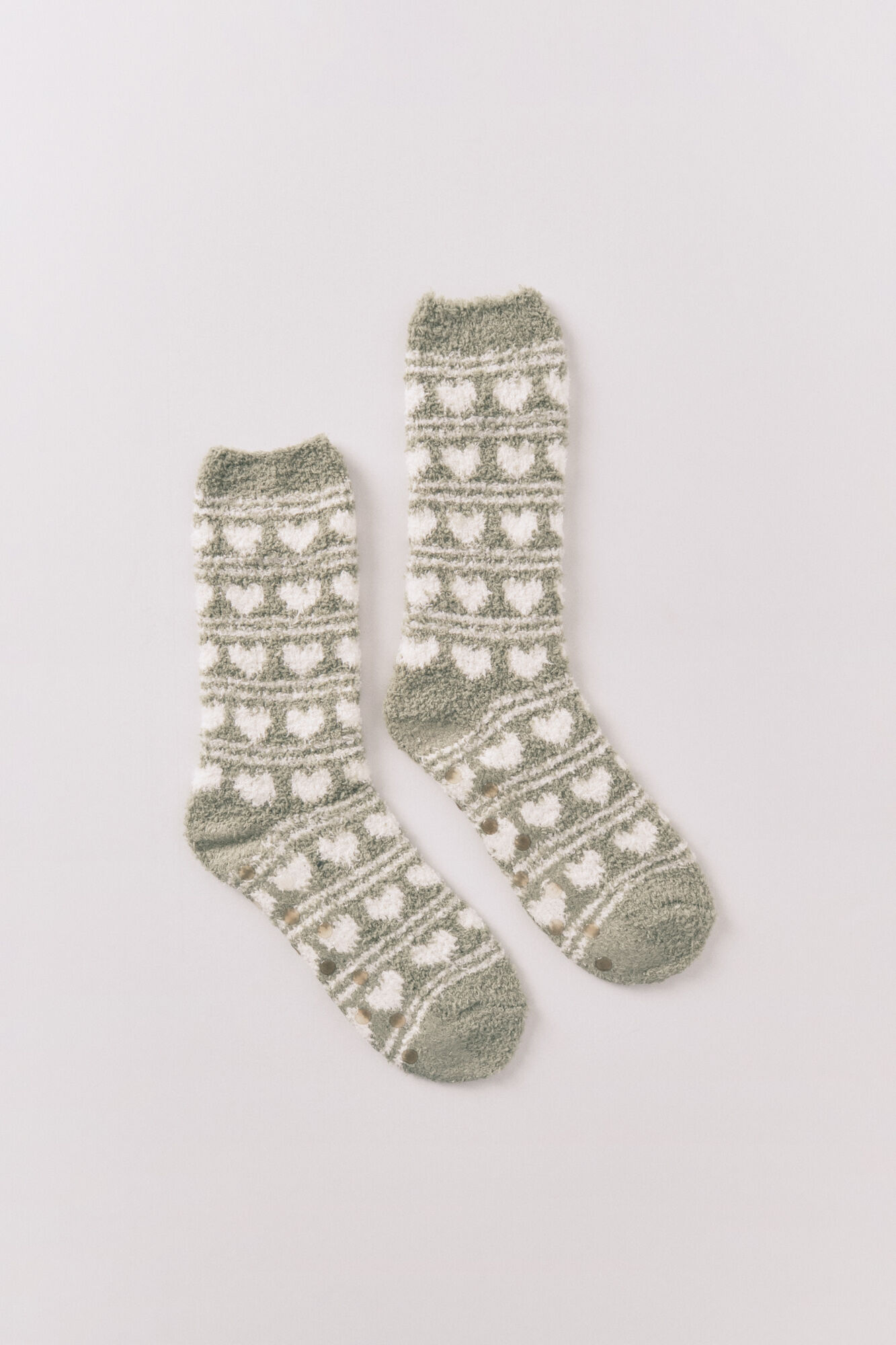 Women'secret Long green heart print fur socks