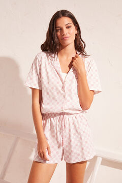 Womensecret Pijama camisero corto 100% algodón cuadros rosa