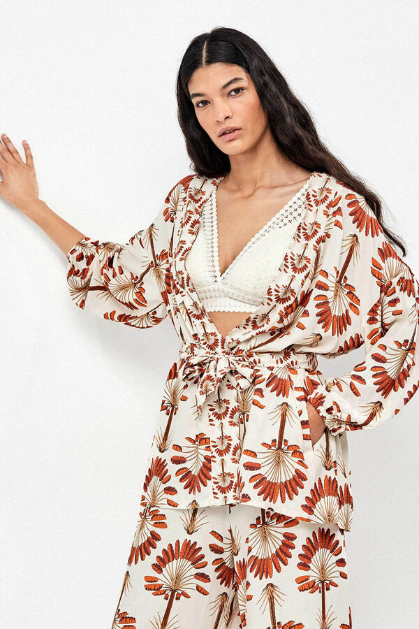 Gisela Kimono estampado palmeras blanco