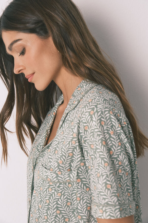 Women'secret 100% cotton floral print classic pyjamas green