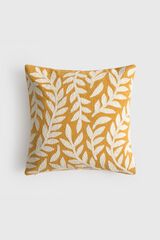 Textura Cotton cushion case with embroidered leaves printed