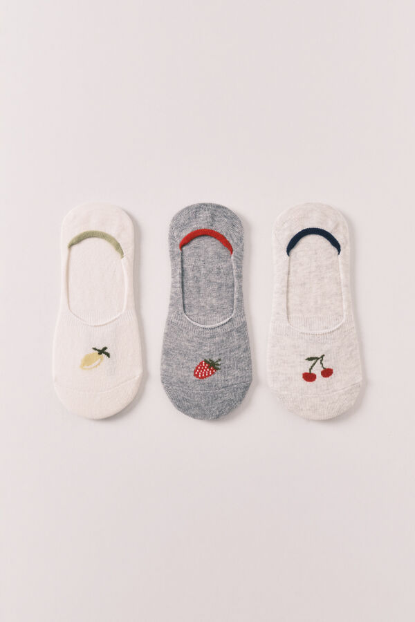 Women'secret Fruit print 3-pack no-show socks grey