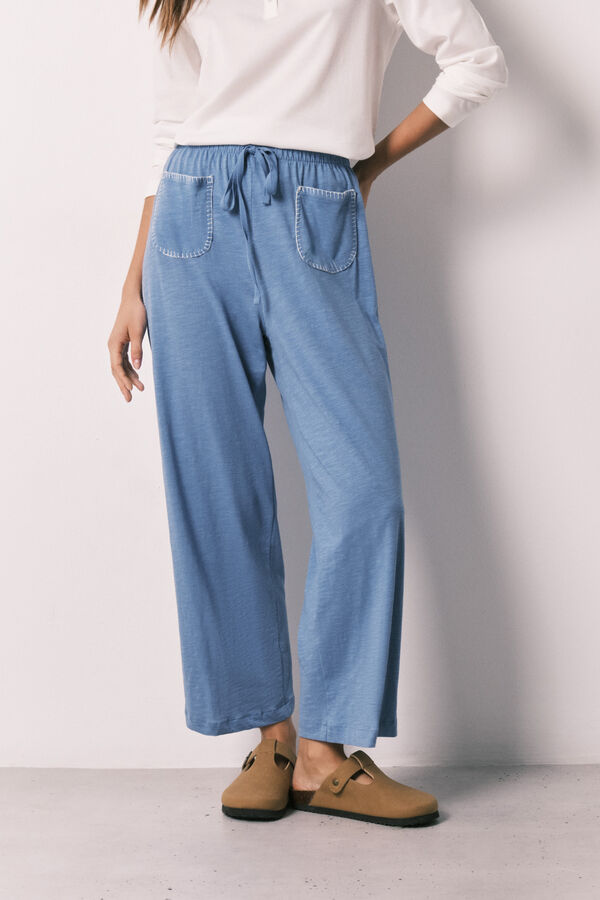 Women'secret Pantalon capri 100% coton denim bleu