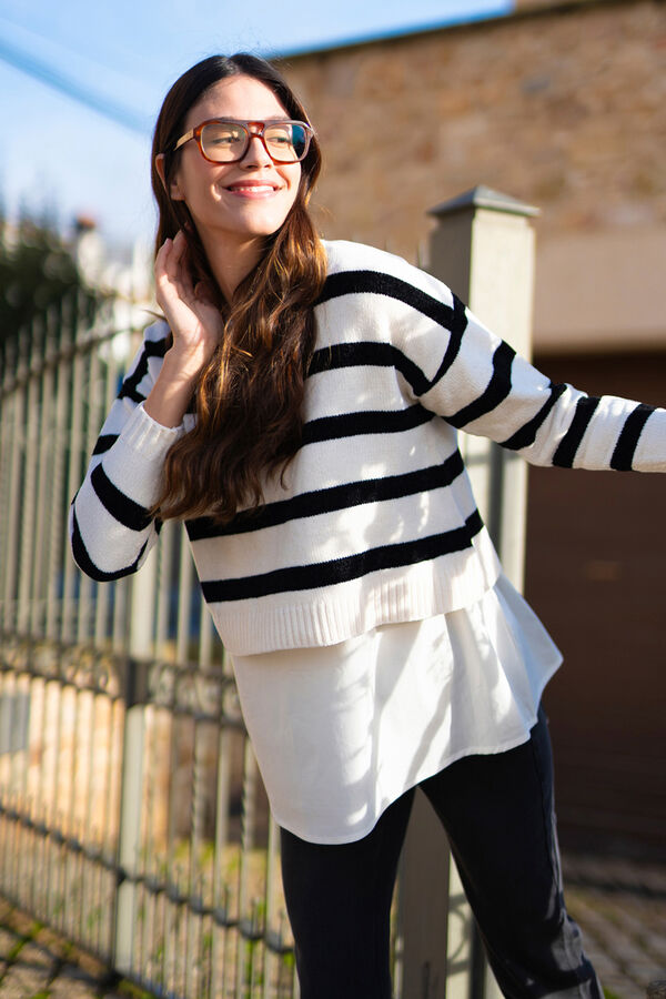 Ohma! Jersey de chenilla a rayas con blusa blanco