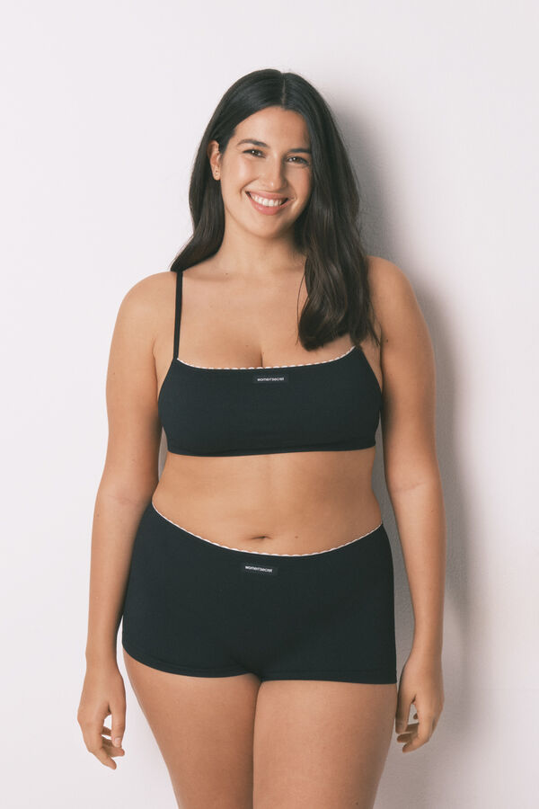 Women'secret Haut droit sans coutures c&ocirc;tel&eacute; noir noir