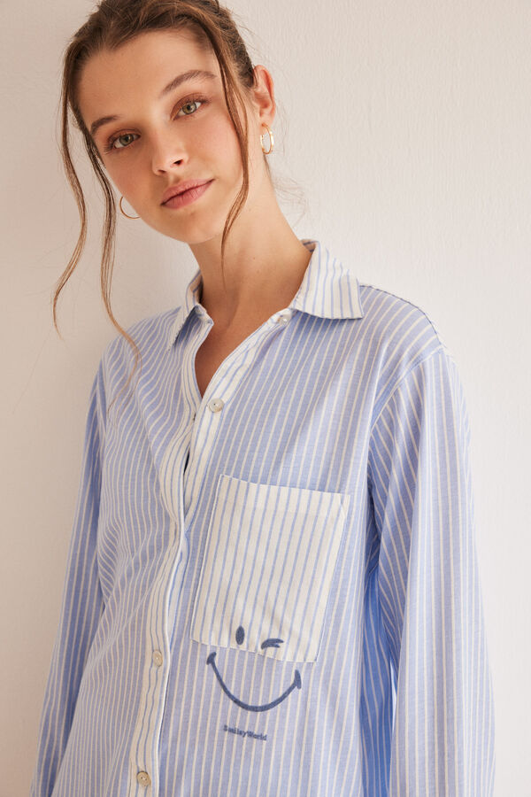 Womensecret Pyjama chemise 100 % coton rayures SmileyWorld ®  bleu