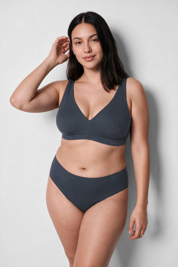 Women'secret Blue ribbed microfibre halterneck top bra blue
