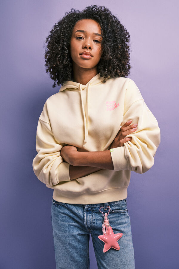 HI&BYE Sweat-shirt en molleton &agrave; capuche jaune imprim&eacute;
