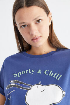 Womensecret Snoopy-mintás, hosszú pizsama 100% pamutból kék