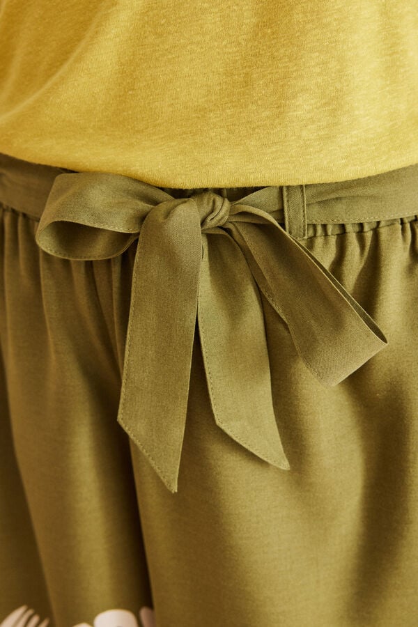 Womensecret Leaf print khaki viscose shorts beige