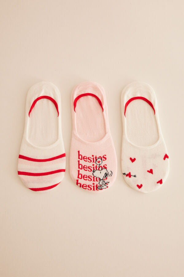 Womensecret Lot 3 paires de chaussettes invisibles coton Snoopy "love" imprimé