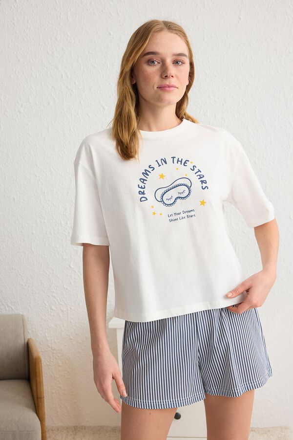 Trendyol Conjunto de pijama corto rayas estampado