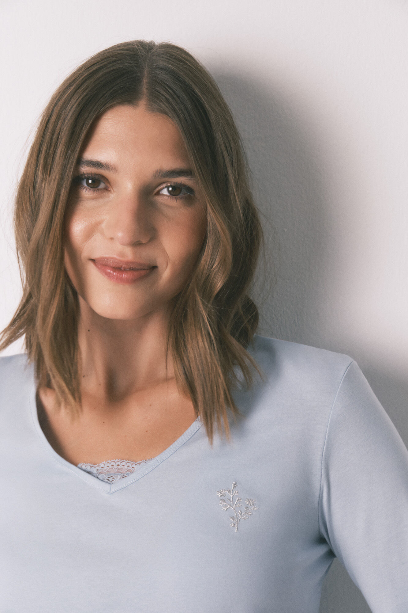 Women'secret Plave duge pidžame sa cvetnim uzorkom od 100% pamuka