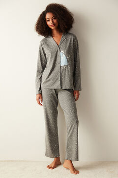 Womensecret Pijama largo gris con dibujo gris