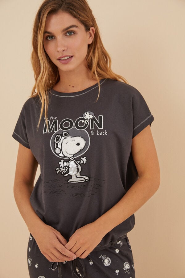 Womensecret Pijama 100% algodón Snoopy manga corta gris
