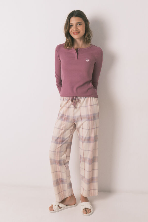 Women'secret Long pyjamas with pink checkered print pink