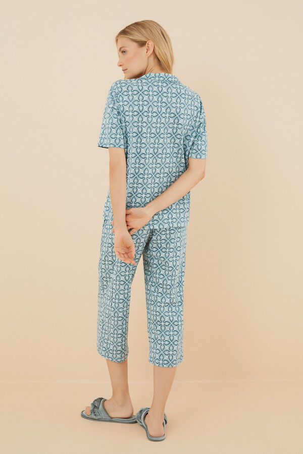 Womensecret 100% cotton Capri classic pyjamas with a geometric print blue