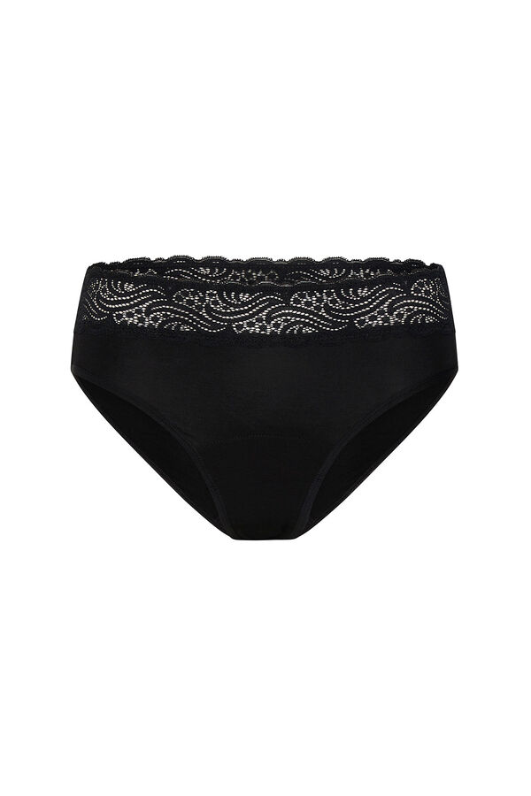 Modibodi Black bamboo high-waisted lace moderate-heavy absorbency period panty black