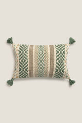 Textura Funda coj&iacute;n bordado pompones verde