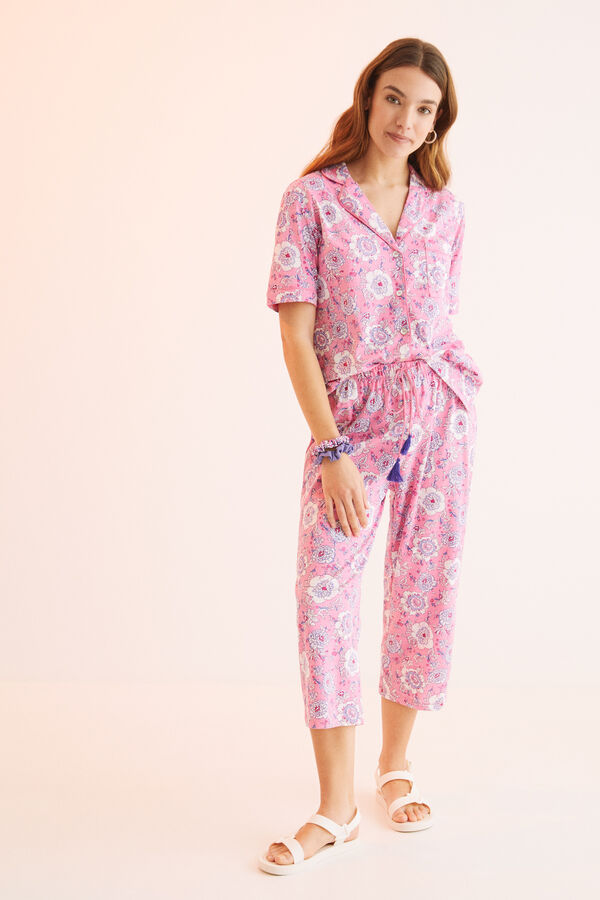 Womensecret Pyjama chemise 100 % coton imprimé rose rose