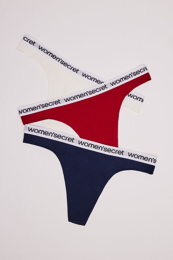 Womensecret 3er-Pack Strings Baumwolle Logo  Weiß