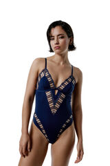 Black Limba Body triangular de microfibra y encaje Eclat azul