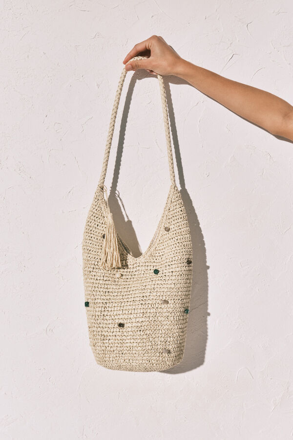 Women'secret Raffia bag with appliqu&eacute;s nude