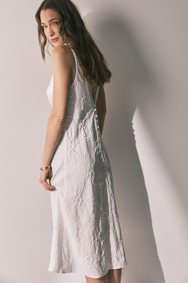 Women'secret Long satin jacquard nightdress in White beige